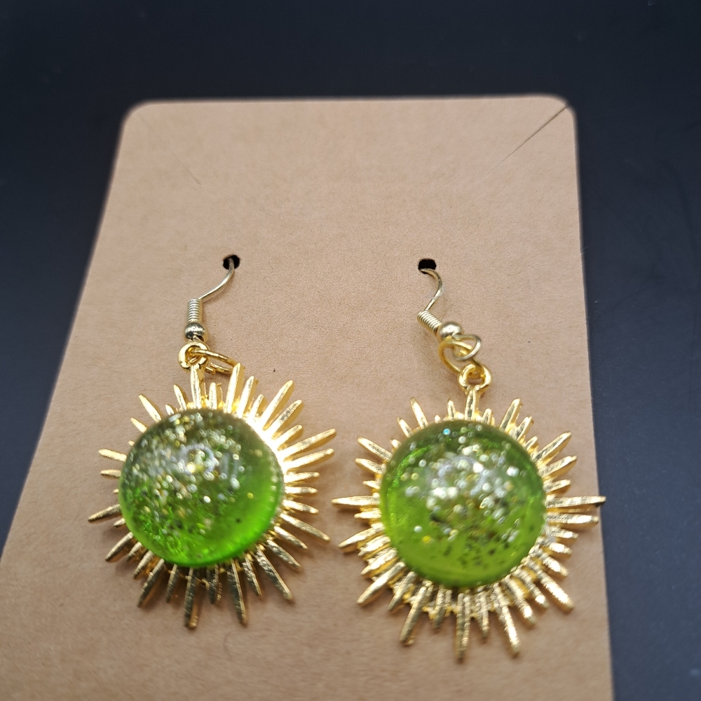 ACRYLIC  Green and Golden earrings